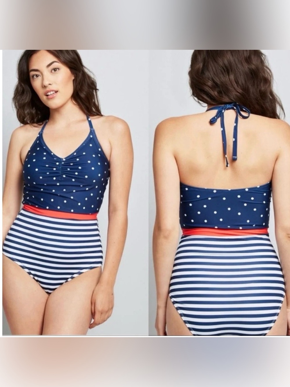ModCloth Cleo Polkadot Stripes Swimsuit Size 2X Retro 50s Summer